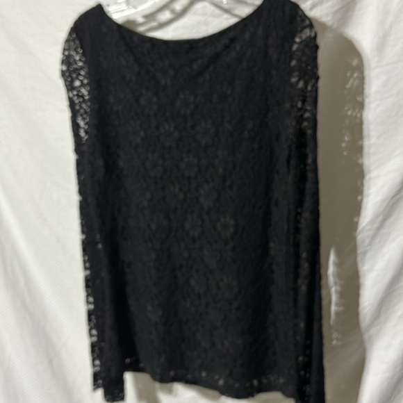 Context M black lace overlay body sheer bell sleeves scoop neck dressy NWT - Picture 7 of 10